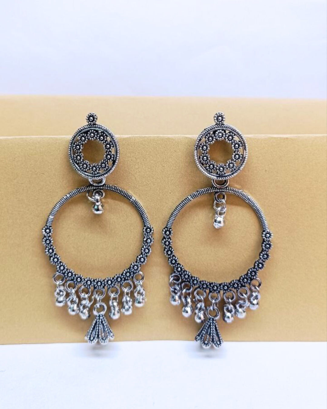Oxidized Silver Circular Hoop Jhumka for Women | Lightweight Earrings | Festival, Party Wear