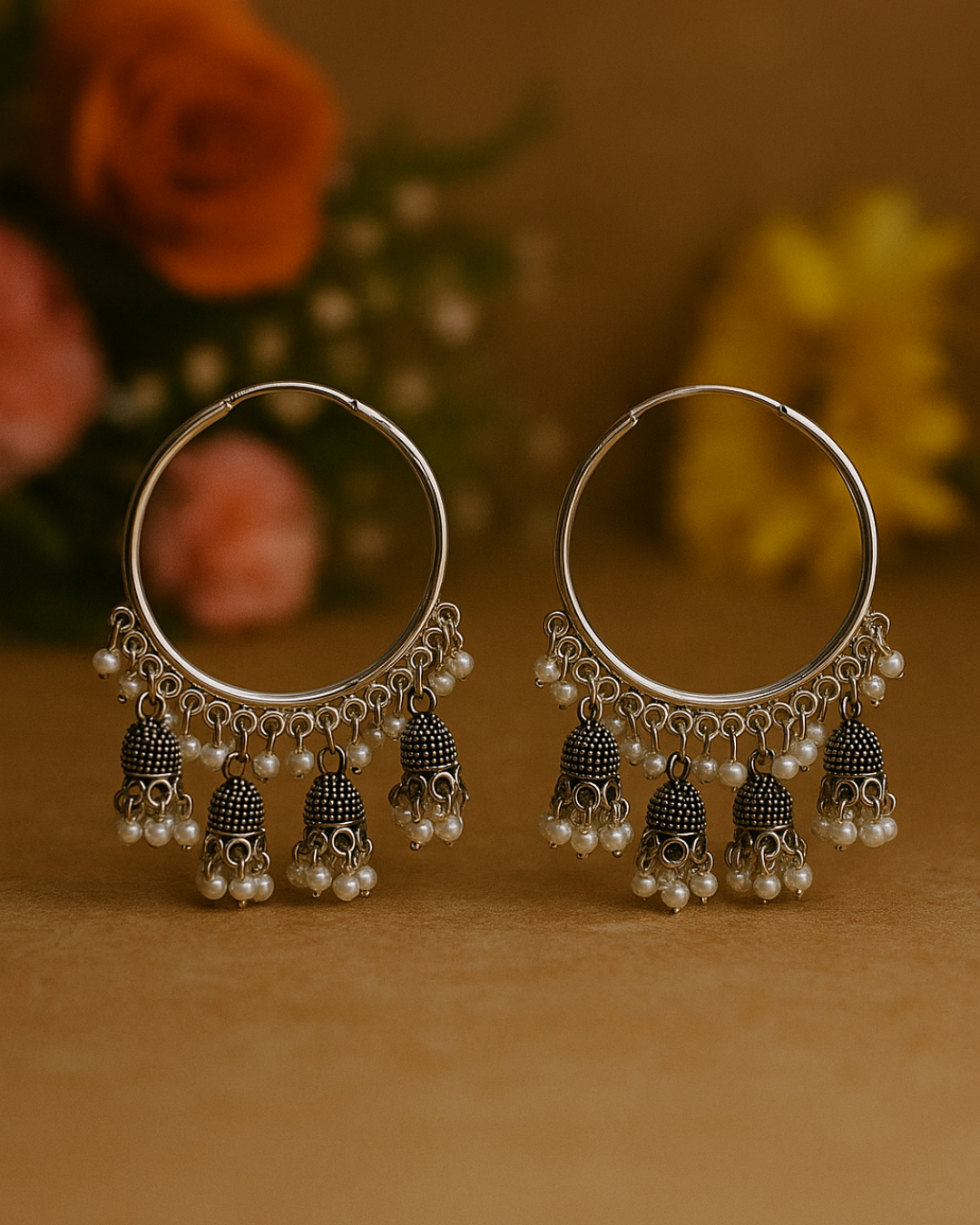 Round Silver Hoop Traditional Jhumka for Women | Pearl Danglers | Festive & Daily Wear