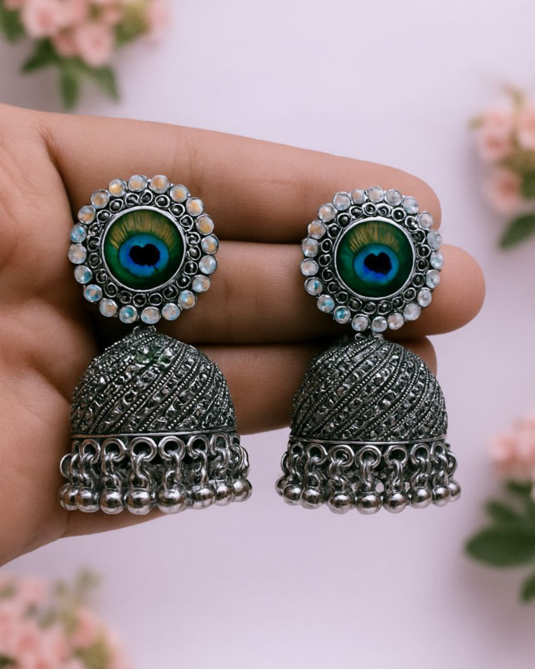 Peacock Stud Oxidized Jhumka for Women