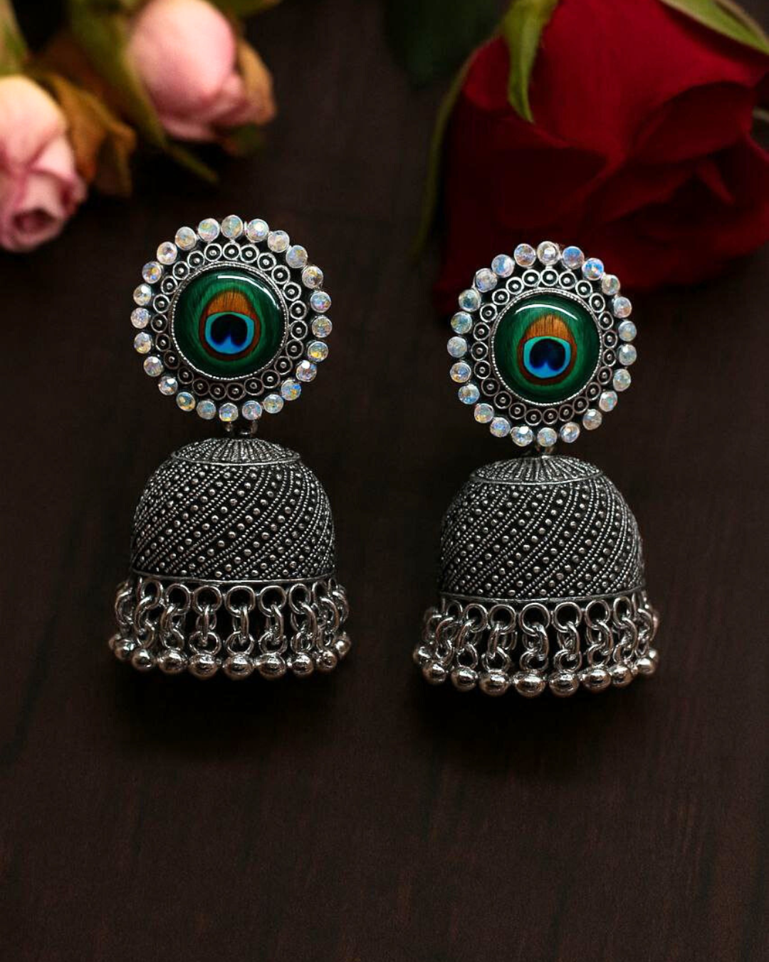 Peacock Stud Oxidized Jhumka for Women