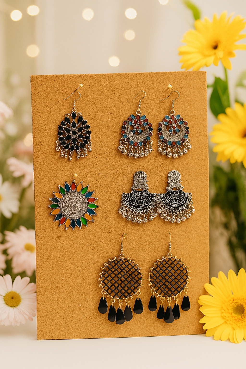 Ethnic Oxidized Jhumka 5 pair Combo Set | Earrings For Women Vintage Design