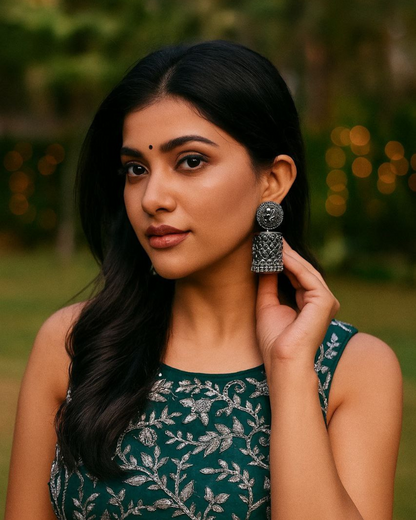 Oxidized Silver Mirror Dome Jhumka for Women | Antique Finish | Traditional & Festive Wear