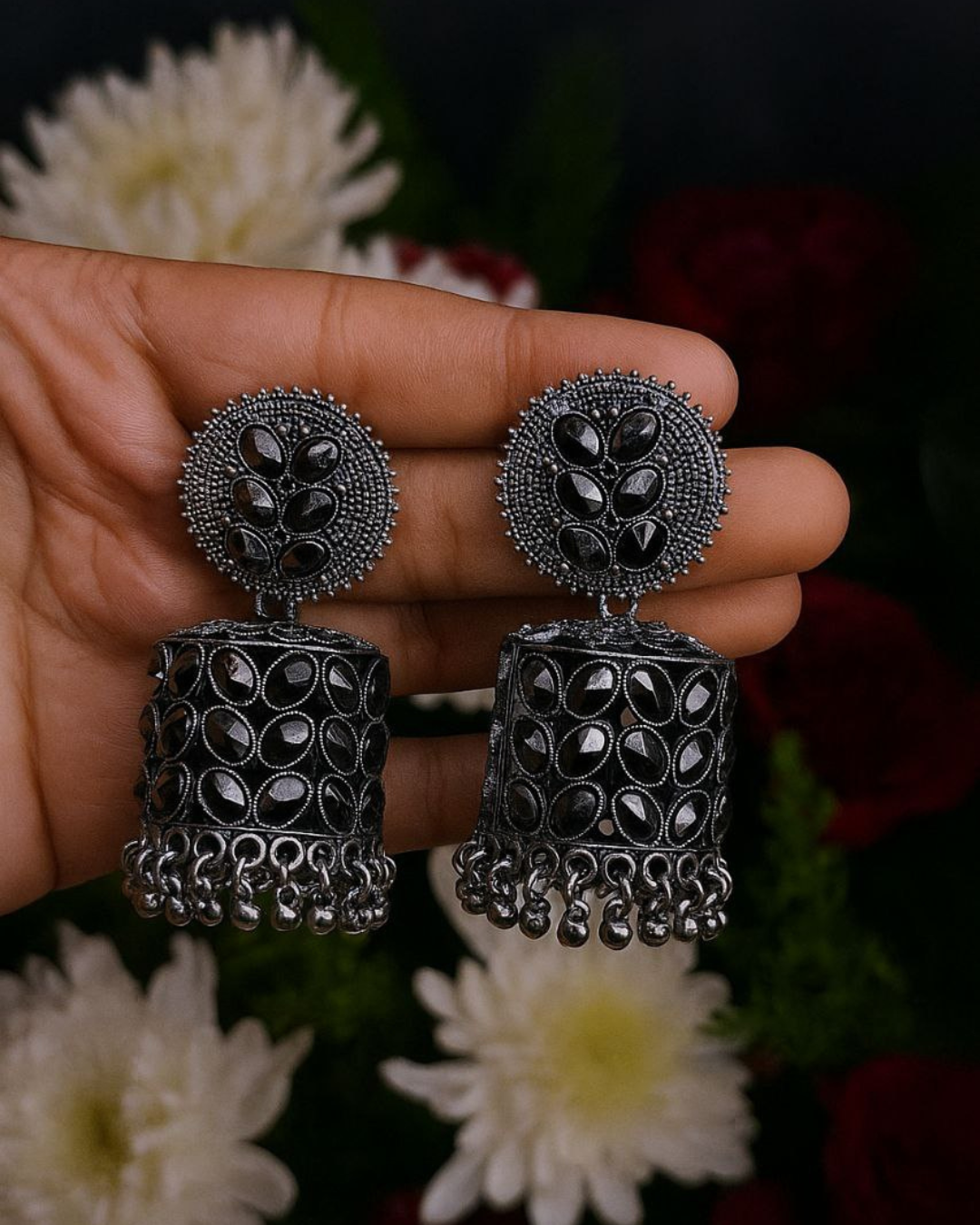 Oxidized Silver Mirror Dome Jhumka for Women | Antique Finish | Traditional & Festive Wear