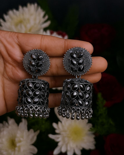 Oxidized Silver Mirror Dome Jhumka for Women | Antique Finish | Traditional & Festive Wear