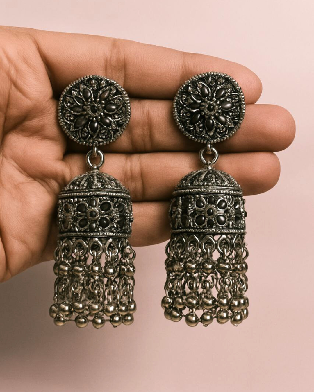 Black Stone Oxidized Jhumka for Women | Party & Ethnic Wear