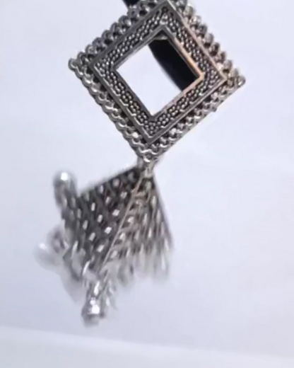 Oxidized Silver Geometric Jhumka for Women | Lightweight Ethnic Earrings | Wedding, Festival Wear
