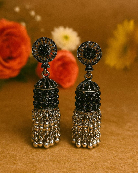 Black Stone Oxidized Jhumka for Women | Party & Ethnic Wear