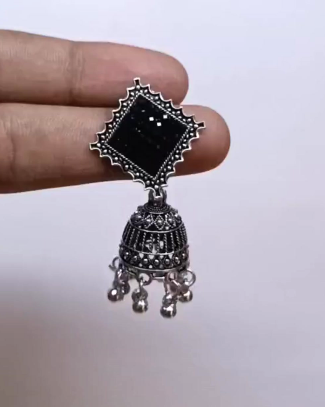 Oxidized Silver Geometric Dome Jhumka for Women | Lightweight Ethnic Earrings | Wedding, Festival Wear