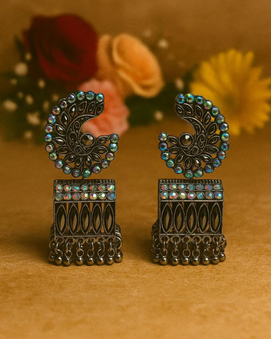 Colorful Crescent Oxidized Earrings | Festive Statement | Unique Design