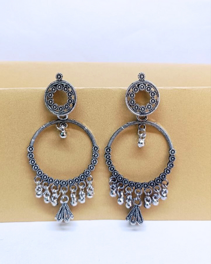 Oxidized Silver Circular Hoop Jhumka for Women | Lightweight Earrings | Festival, Party Wear