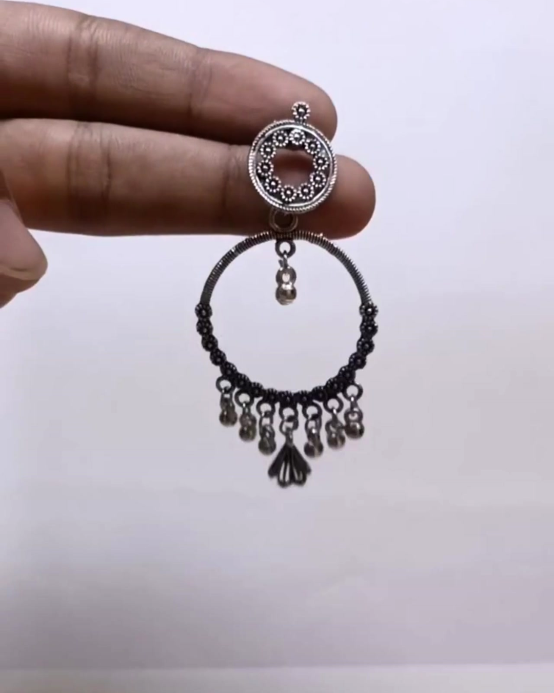 Oxidized Silver Circular Hoop Jhumka for Women | Lightweight Earrings | Festival, Party Wear