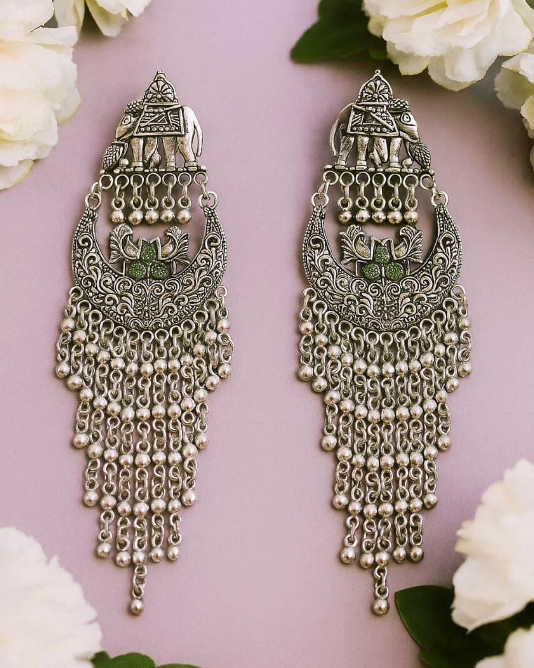 Oxidized Silver Elephant Motif Jhumka for Women | Traditional Bridal Earrings | Festive Wear