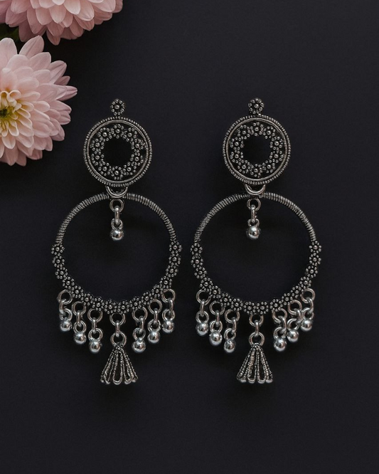 Oxidized Silver Circular Hoop Jhumka for Women | Lightweight Earrings | Festival, Party Wear