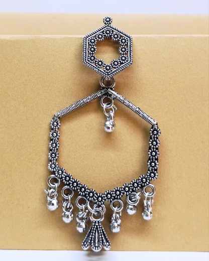 Oxidized Silver Hexagon Jhumka for Women | Lightweight Ethnic Earrings | Wedding, Festive Look