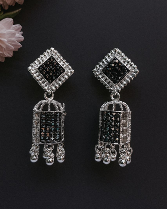 Shiny Oxidized Silver Cage Jhumka for Women | Handcrafted Bridal Earrings | Wedding, Party Wear