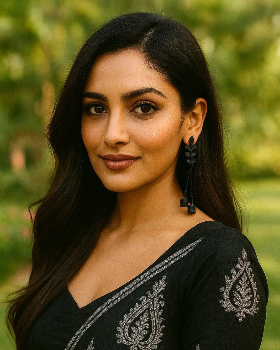 Matte Black Leaf Chain Jhumka for Women | Lightweight Ethnic Earrings | Wedding, Party Look
