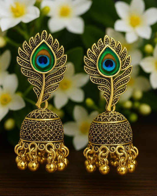 Attractive Golden Peacock Jhumka for Women | Lightweight Ethnic Earrings | Festival & Wedding Wear