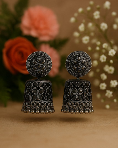 Oxidized Silver Mirror Dome Jhumka for Women | Antique Finish | Traditional & Festive Wear