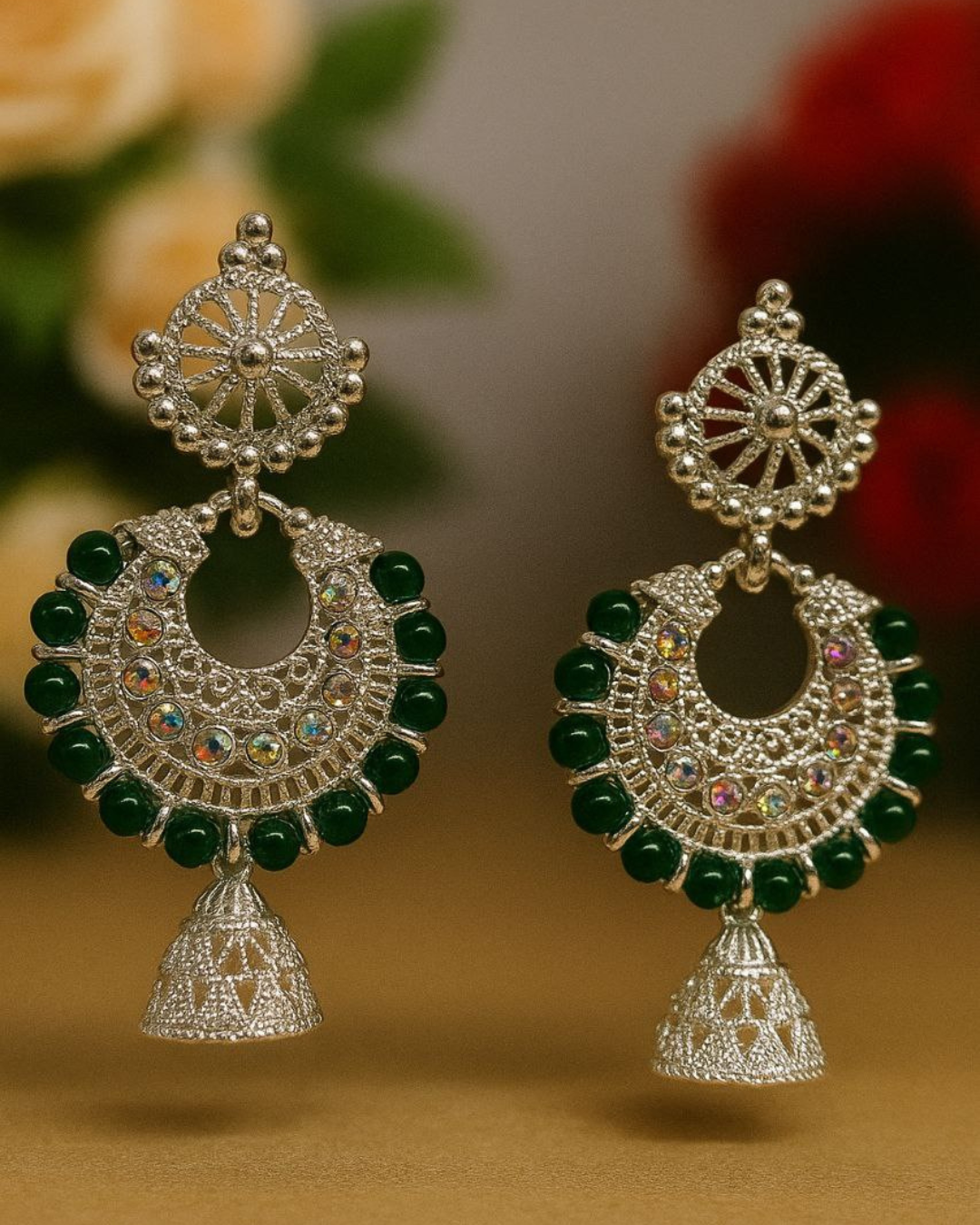 Silver Jhumka with Color Beads for Women | Color Beads | Casual & Daily Wear