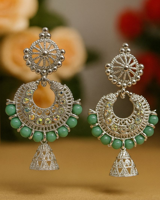 Silver Jhumka with Color Beads for Women | Color Beads | Casual & Daily Wear