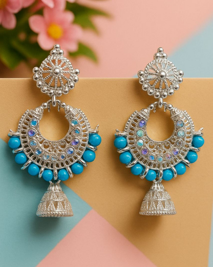 Silver Jhumka with Color Beads for Women | Color Beads | Casual & Daily Wear