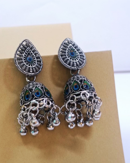 Handmade Oxidized Jhumka for Women | With Peacock Stud | Lightweight Jhumka