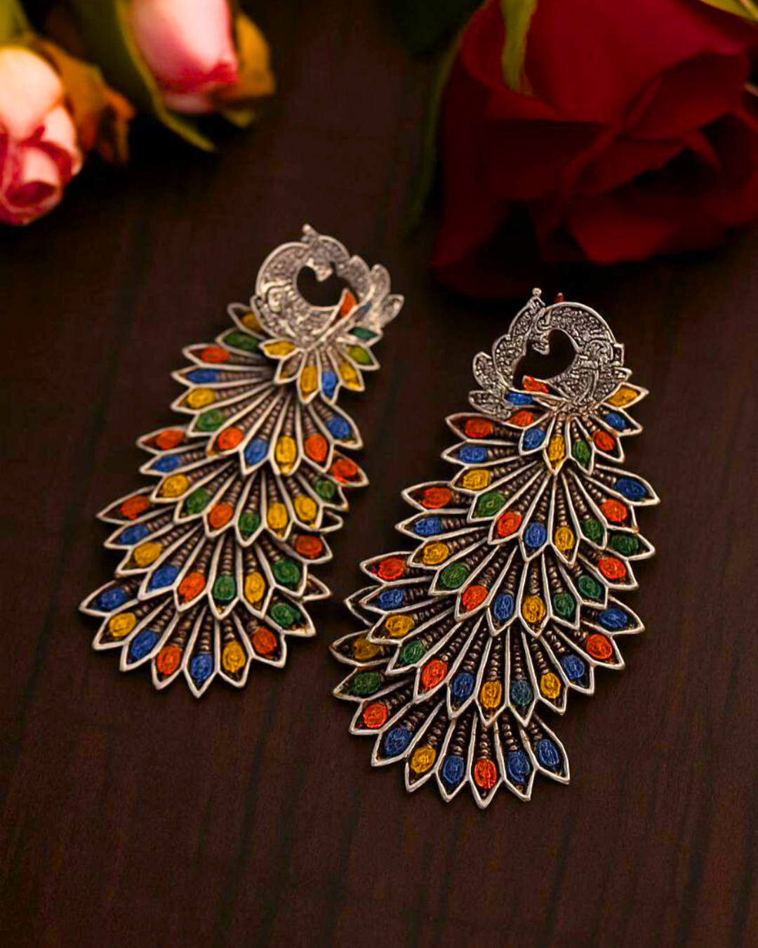 Oxidized Silver Peacock Jhumka with Multicolor feather for Women | Multicolor Enamel | Festive Wear
