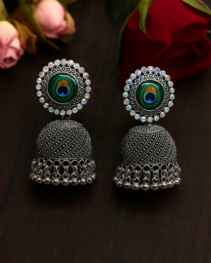 Peacock Stud Oxidized Jhumka for Women