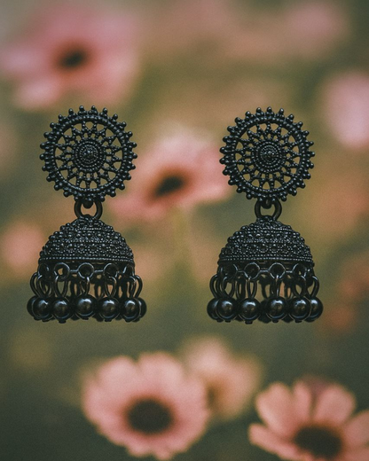 Bold Black Oxidized Jhumka Earrings | Antique Matte Finish | Statement Jewelry | Light Weight