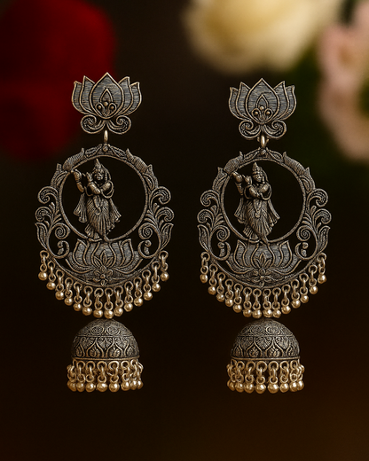 Traditional Radha Krishna Design Oxidized Jhumka for Women | Temple Jewelry | Anti Tarnish