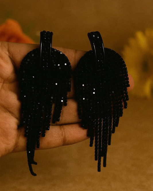 Sequin Tassel Jhumkas for Women | Party Wear | Available in Black And Rose Gold