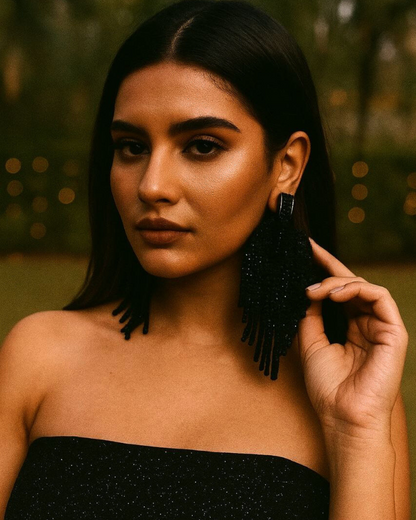 Sequin Tassel Jhumkas for Women | Party Wear | Available in Black And Rose Gold