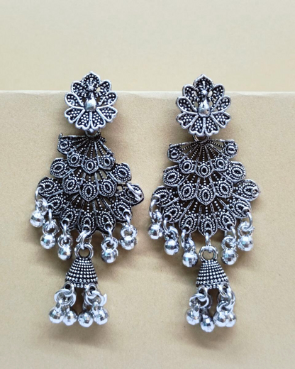 Oxidized Silver Peacock Jhumka for Women | Handcrafted Lightweight Earrings | Wedding & Festive Wear