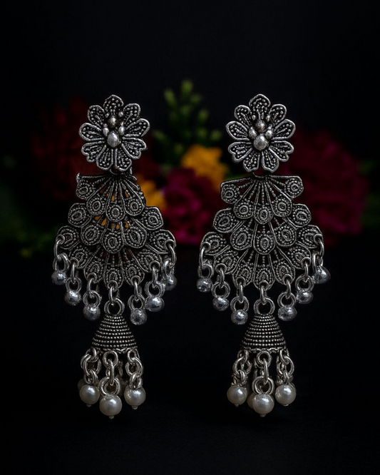 Oxidized Silver Peacock Jhumka for Women | Handcrafted Lightweight Earrings | Wedding & Festive Wear