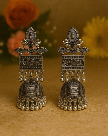 Temple Style Antique Oxidized Jhumka for Women | Festive Wear | Traditonal Look