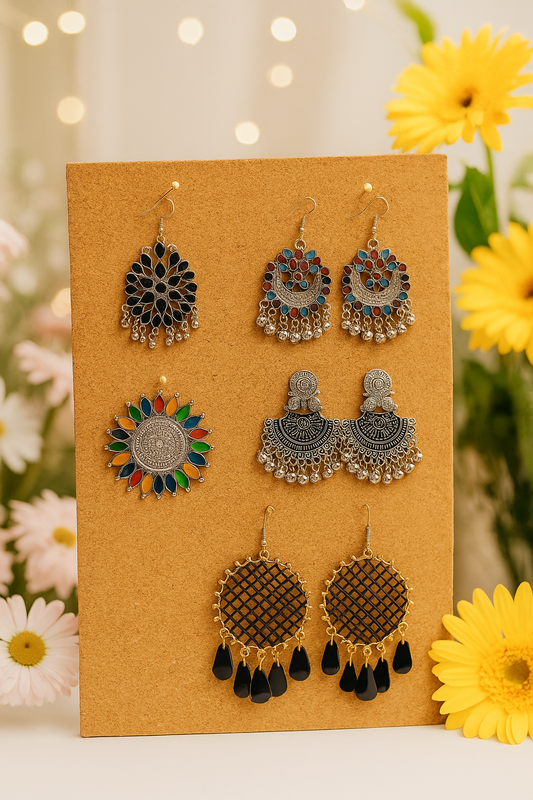 Ethnic Oxidized Jhumka 5 pair Combo Set |  Earrings For Women Vintage Design