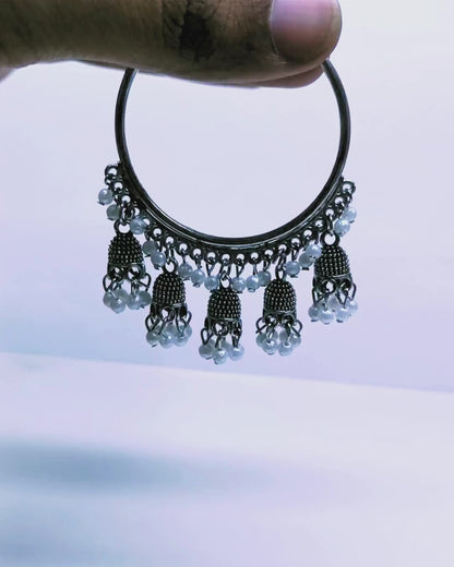 Round Silver Hoop Traditional Jhumka for Women | Pearl Danglers | Festive & Daily Wear