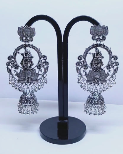 Traditional Radha Krishna Design Oxidized Jhumka for Women | Temple Jewelry | Anti Tarnish
