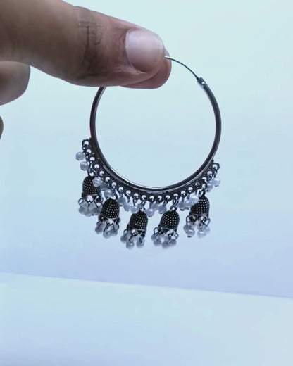 Round Silver Hoop Traditional Jhumka for Women | Pearl Danglers | Festive & Daily Wear