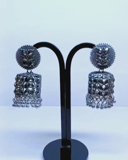 Oxidized Silver Mirror Dome Jhumka for Women | Antique Finish | Traditional & Festive Wear