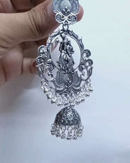 Traditional Radha Krishna Design Oxidized Jhumka for Women | Temple Jewelry | Anti Tarnish